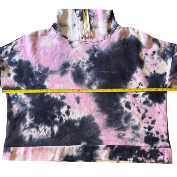 NWOT Ivory Ella Tie Dyed Pink Blue Cropped Hooded Sweatshirt SZ L - Picture 9 of 10
